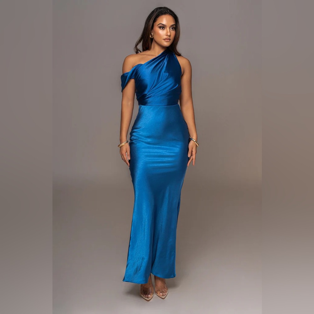 JLUXLABEL Asymmetric Sapphire Maxi Dress